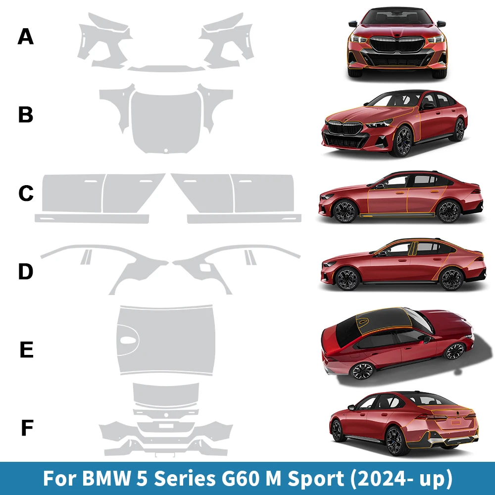 

for BMW G60 5 Series M Sport 2024 Car Body Sticker Precut Paint Protection Film Anti-Scratch TPU Clear Bra PPF 8.5mil