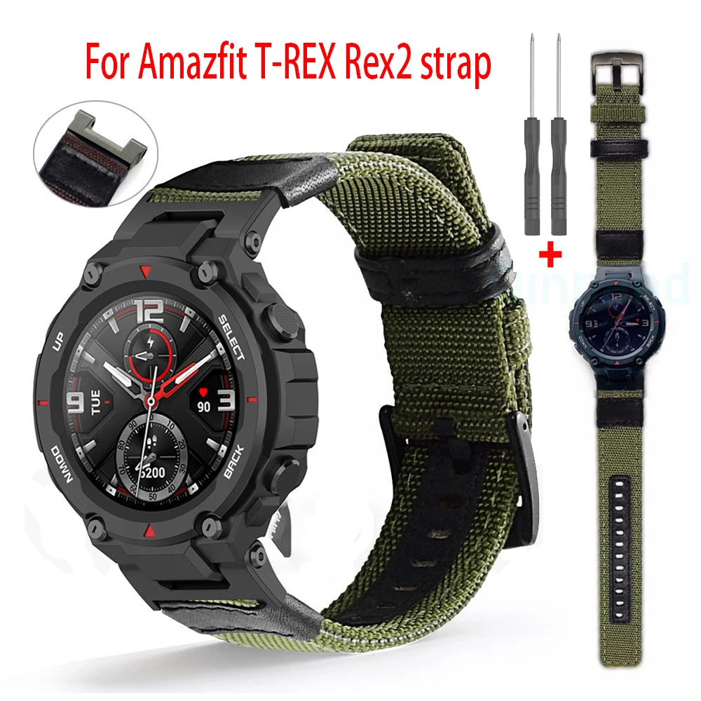 Nylon Canvas Strap For Huami Amazfit T-Rex 2 Smart Watch Band Sports Bracelet For Xiaomi Amazfit T-RexT Rex Pro Correa Wristband