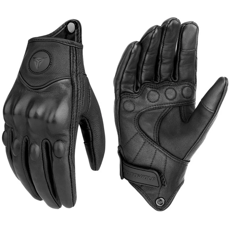 Guantes de cuero genuino para motocicleta, Guantes de invierno de piel de cabra para montar, operación táctil, protección de articulaciones de puño, Guantes para Moto Luvas