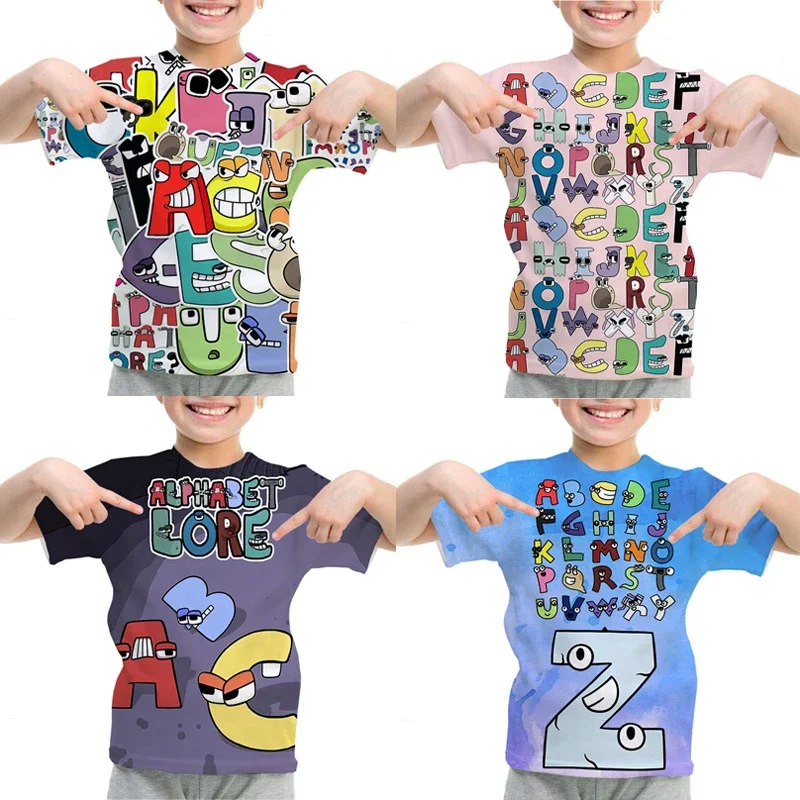 Boy T Shirt For Girls Tops Summer Alphabet Lore Graphic Tee Cartoon Anime Children Clothing Kids Clothes 2 To 14 Boys T-shirt