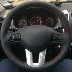 Black Artificial Leather Hand-stitched Car Steering Wheel Cover For Kia Sportage 3 SL 2011-2014 Kia Ceed 2010 Car Accessories