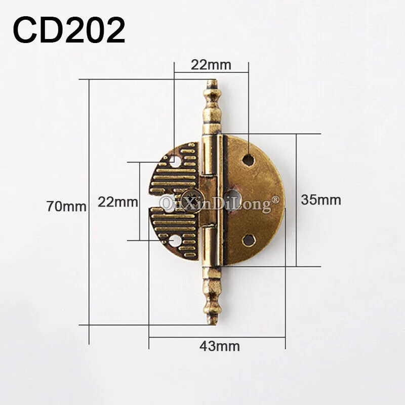 Classic 2PCS European Antique Crown Head Furniture Hinges Clothes Cupboard Cabinet Hinges Wood Case Gift Box Bronze Hinge+Screws