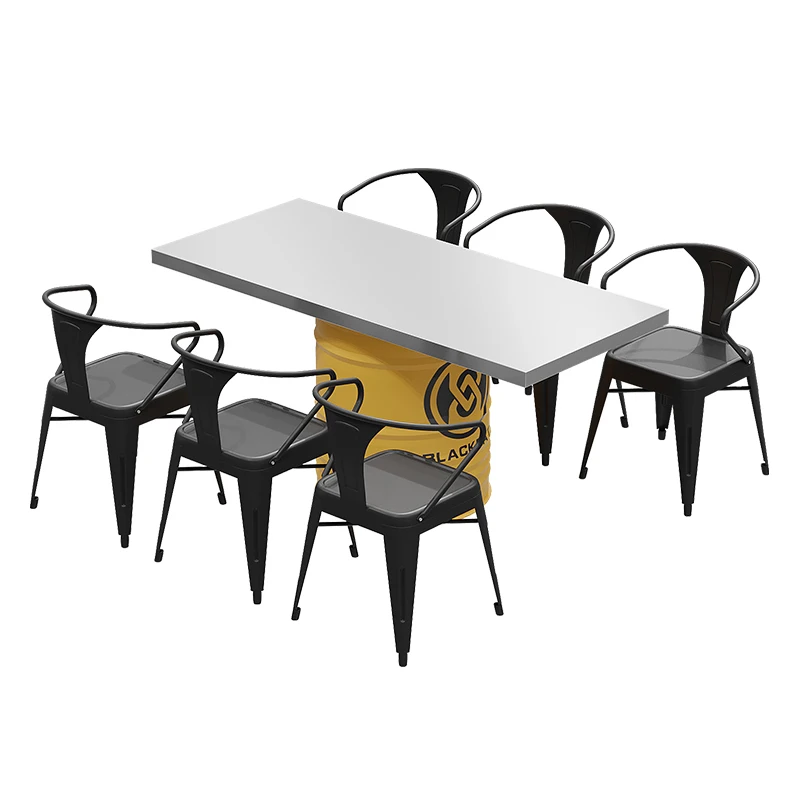 #Custom Logo Modern Iron Restaurant Table Set with Oil Drum Design Dining Furniture for Hotel & Mall Brand Stores