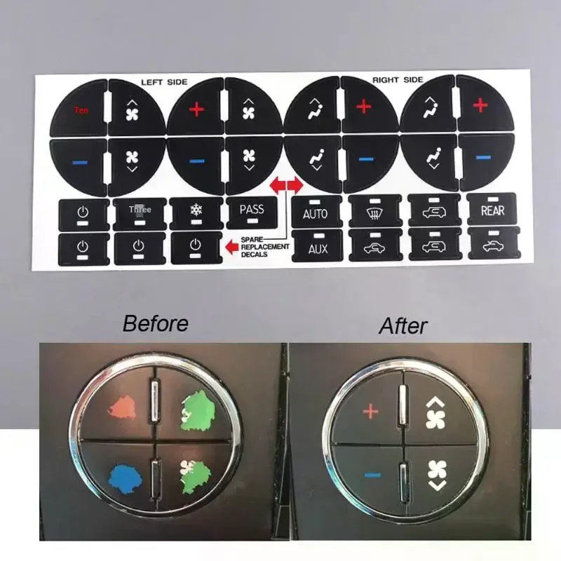 2 Sheets Central Control Dashboard Button: Stickers Car AC Label Repairing Air Conditioning