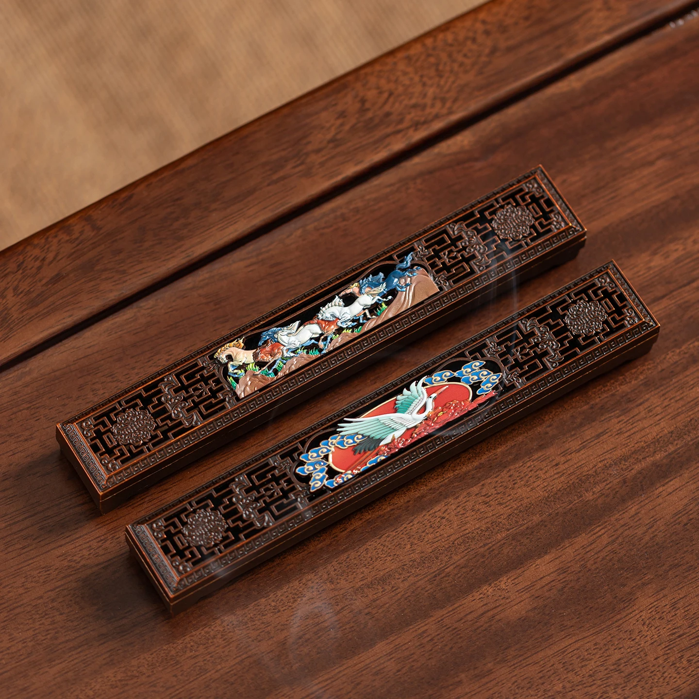 Painted Alloy Incense Box, Suitable for Stick Incense and Bamboo Stick Incense, Chinese Style, Can Be Used in Study Rooms, Tea Rooms, and Living Rooms