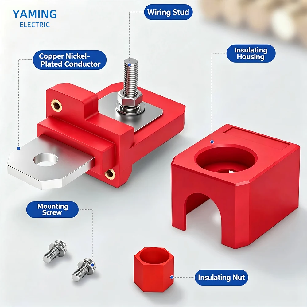 250A High-current Inverter Lithium Battery Terminal Set, M6 Square Terminal Block, For Power Vehicles And Photovoltaic Power