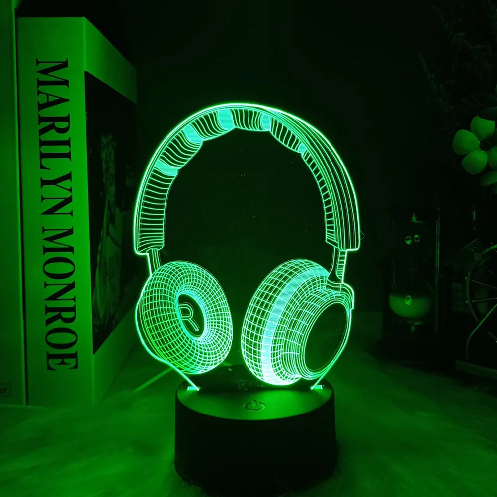 Headset LED Night Lamp Acrylic Musical Note Game Desk Bedside Light 7/16 Color Change For Party Home Decor Xmas Birthday Gift