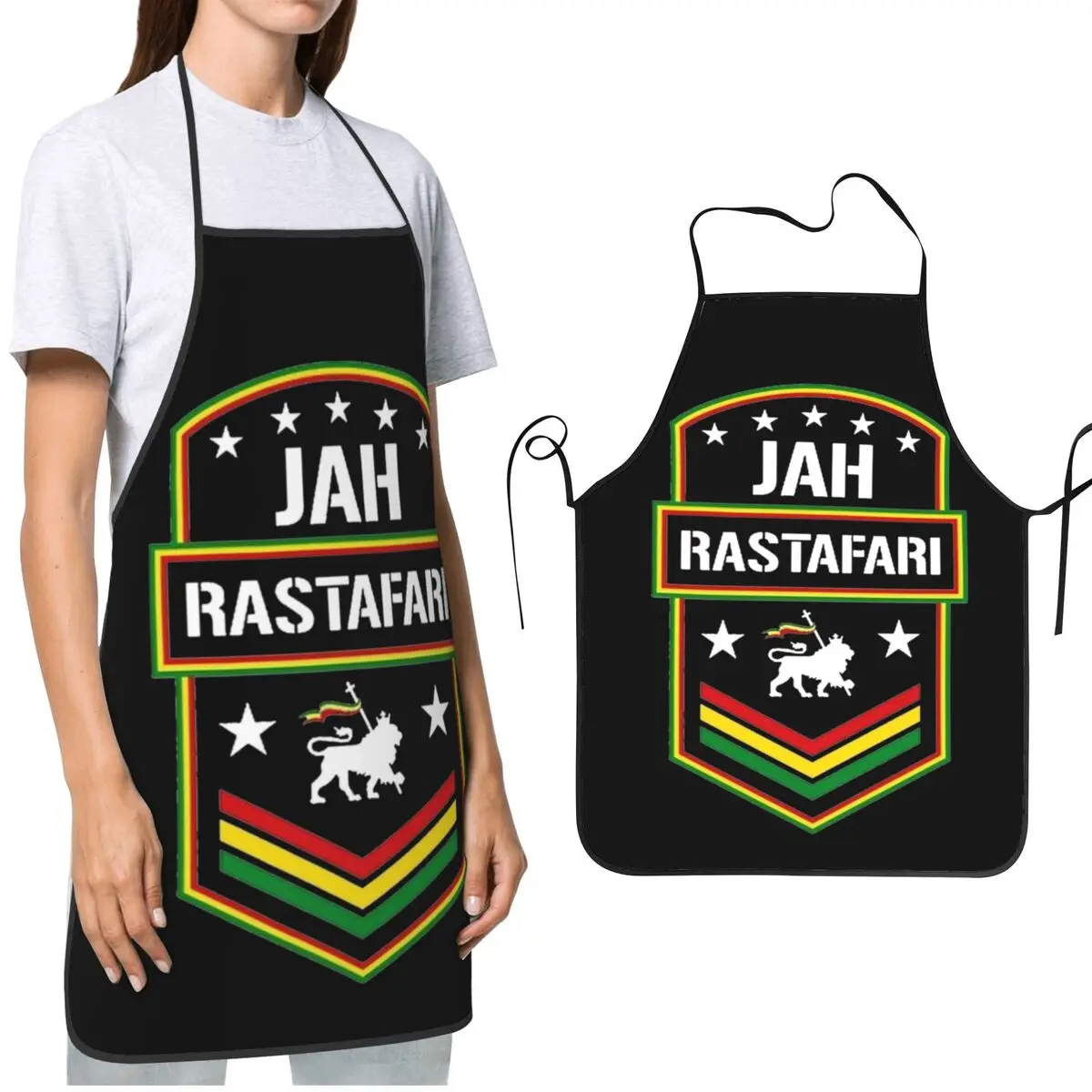 Jah Rastafari Rasta Lion Of Judah Kitchen Cooking Aprons Waterdrop Resistant Rasta Babylon Irie Baking Aprons for Women Men Chef