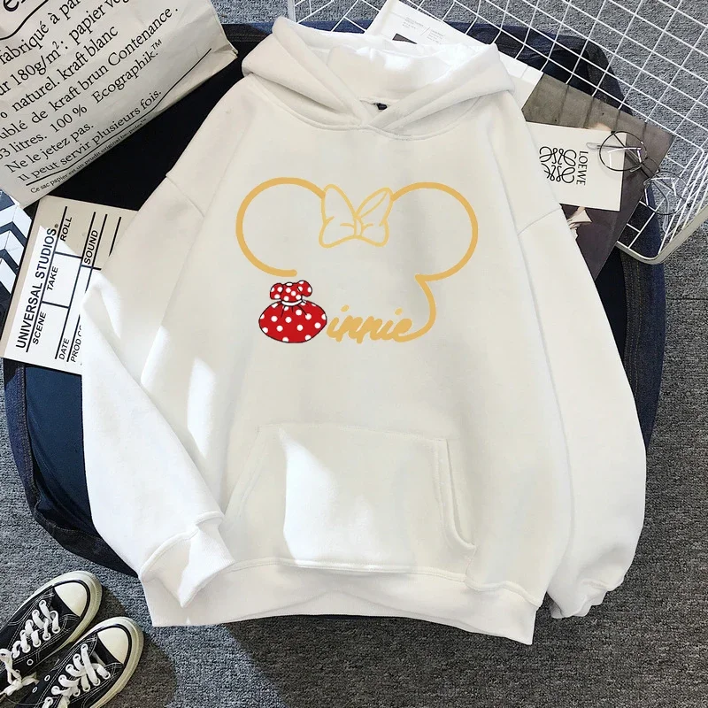 Mickey Mouse Hoodie Women\'s Oversized Mickey Print Fleece Hooded Loose Top Women\'s Cotton Streetwear Pullover Hoodies