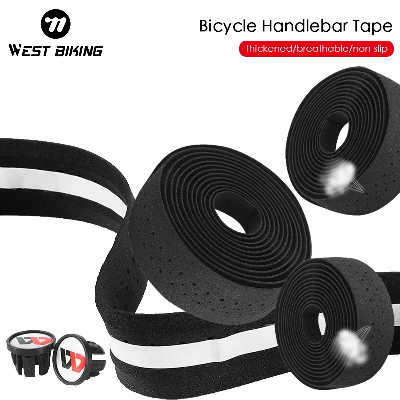 

WEST BIKING EVA Cycling Grip Tape 2.6mm Thick Speed Handlebar Strap with 2 Plug Handlebar Ribbon Bicycle Bar Winding Breathable