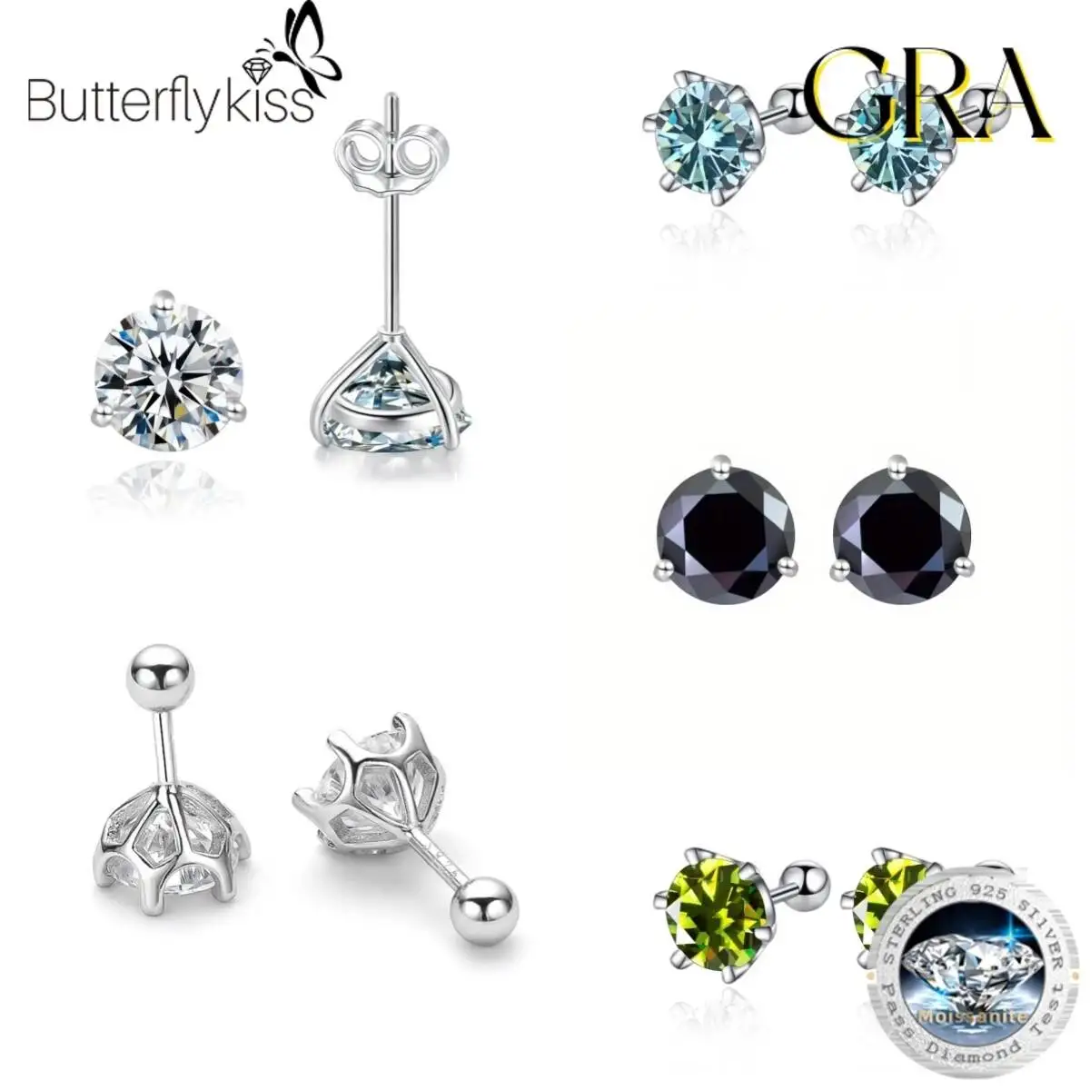 

Butterflykiss 0.2-0.5ct Moissanite Screw Stud Earring D Color 925 Sterling Silver Sparkle Earrings For Women Men Wedding Jewelry