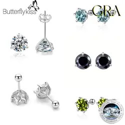 Butterflykiss 0.2-0.5ct Moissanite Screw Stud Earring D Color 925 Sterling Silver Sparkle Earrings For Women Men Wedding Jewelry