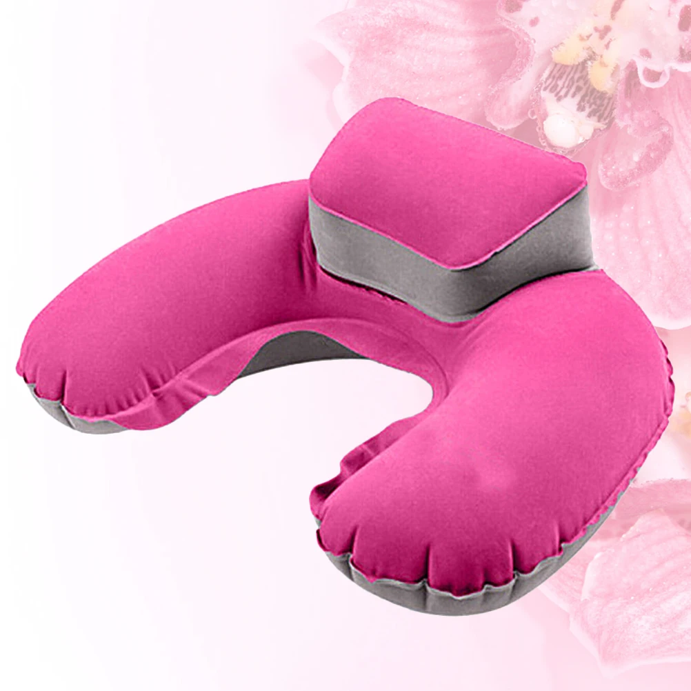 

U Shape Inflatable Travel Pillow Neck Cushion For Car Plane Outdoor Camping Compact Head Support Rosy Foldable Air Pillow