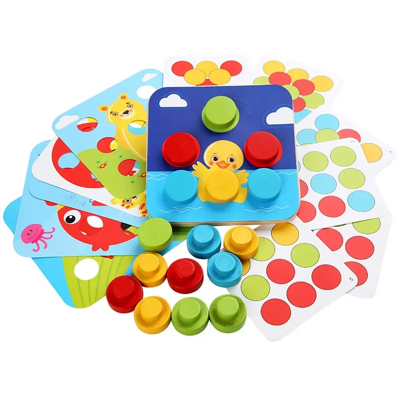 Juguetes educativos Montessori para niños, juguete educativo multifuncional con uñas de setas, tablero enchufable, rompecabezas de madera interesante