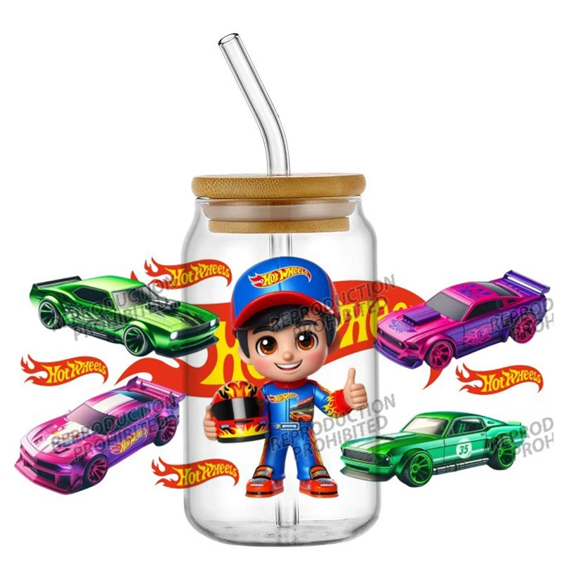 

Hot Sale Racing Toy Enthusiast Hot Wheels 3D Sticker Decals UV DTF For 16oz Libbey Glass Cup Mug Coffee Car Wrap DIY