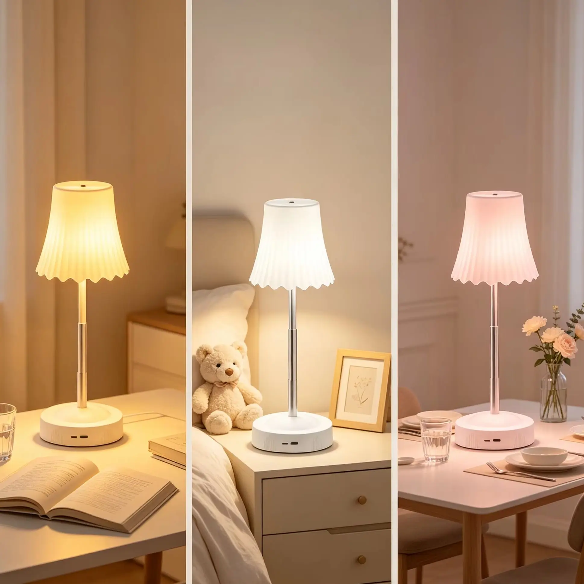 LED Table Lamp Rechargeable Touch Sensor Cordless Desk Lamp 3 Colors Bedside Creative Ambient Light Bar Room Decor Night Light