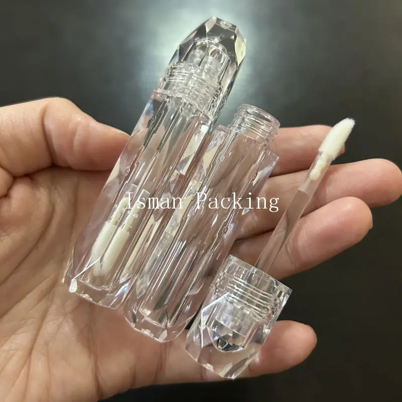 50pcs luxury all clear diamond shaped lipstick lip gloss containers tube transparent lip gloss bottle packaging with wands 2.5ml