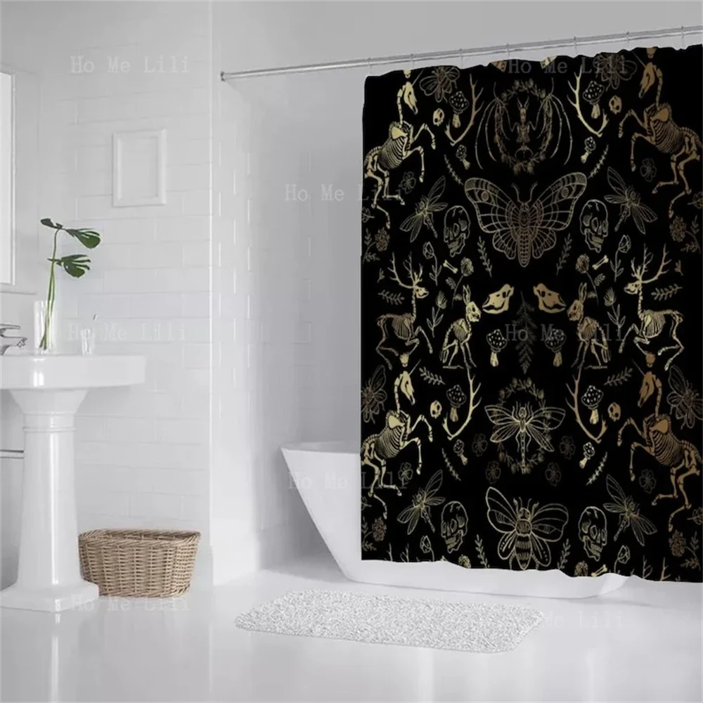 Dark Cottagecore Forest Animal Bones Witch Shower Curtain Gothic Quirky Academic Decor