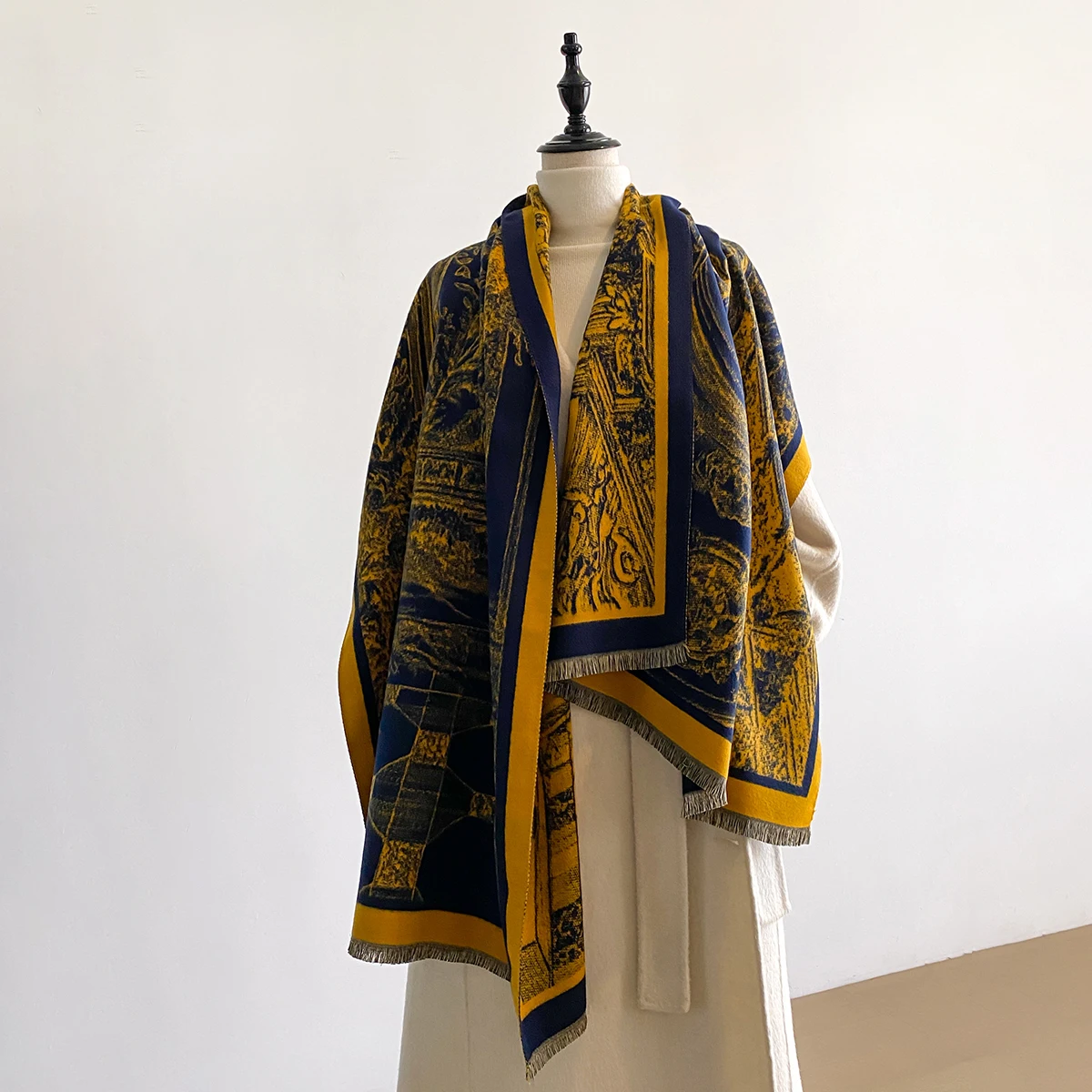 

Новый роскошный двусторонний шарф из искусственного кашемира — ультрамягкая женская зимняя утолщенная жаккардовая шаль со стильными узорами