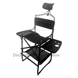 Silla alta de director, silla de maquillaje plegable de altura de barra resistente, asiento acolchado con mesa auxiliar, reposapiés para acampar, hogar o Patio