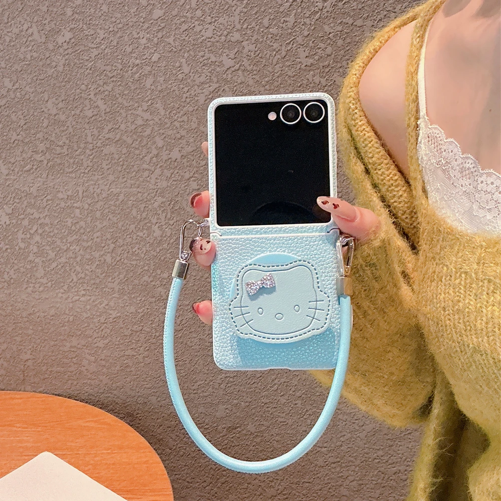 anrio Hello Kitty Magnetic Grip Tok Holder Magsafe Wireless Charge  Phone Case For Samsung Galaxy Z Flip 7 6 5 Leather Cover