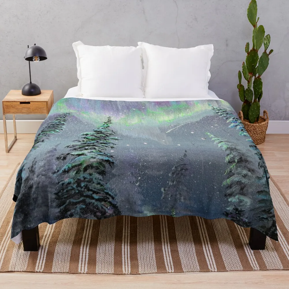 

Winter Northern Lights Throw Blanket Flannel Fabric Furry Blankets Fluffy Blankets Large