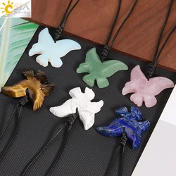 CSJA Vintage Natural Stone Eagle Necklace Handmade Carved Animal Crystal Pendant for Man Male Female Necklaces Jewelry H249