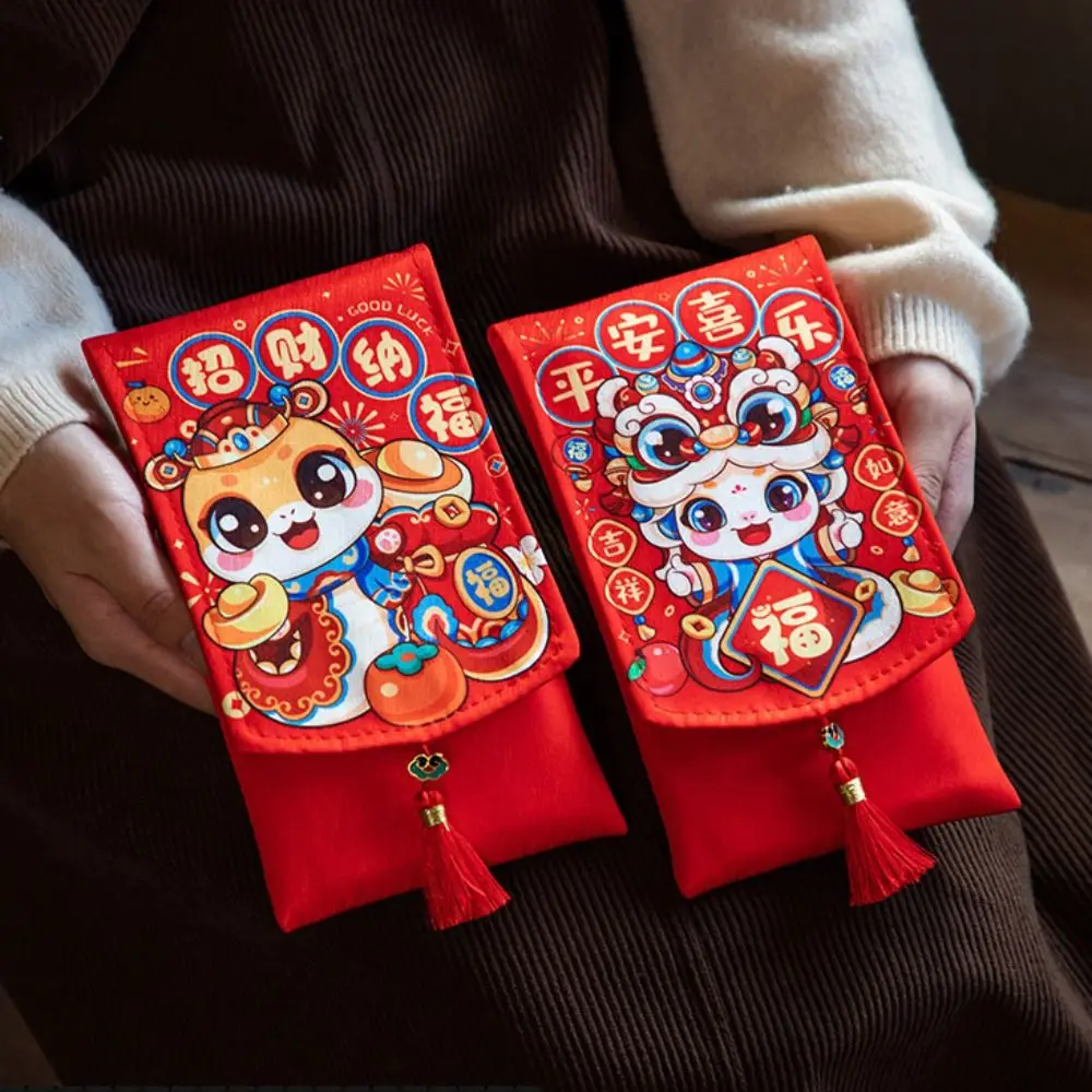 Chinese New Year Fabric Red Envelop Blessing Words Spring Festival Lucky Red Pockets Best Wishes Cartoon