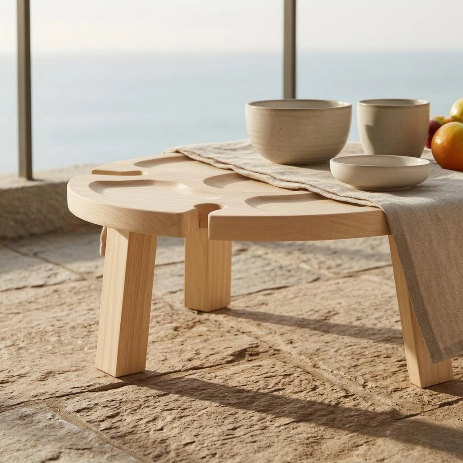 Folding Wooden Tray Table Solid Wood Round Snack Table Home Furniture Space Saving for Picnic
