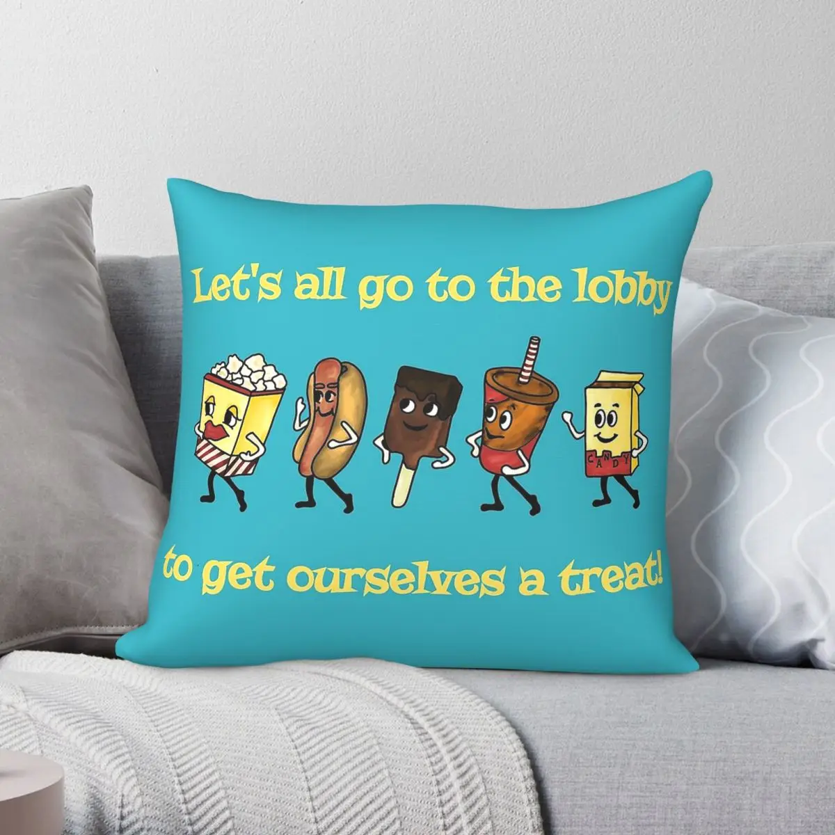 Old Time Movie Snacks Square Pillowcase Polyester Linen Velvet Creative Zip Decor Throw Pillow Case Car Cushion Case