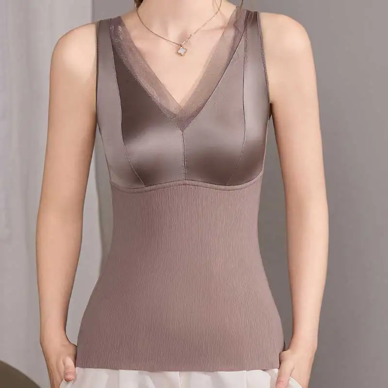 

New Thermal Vest For Women Autumn-winter Cashmere Plus Cashmere Thickening With Chest Pad Large Size Lace Undercoat With Top
