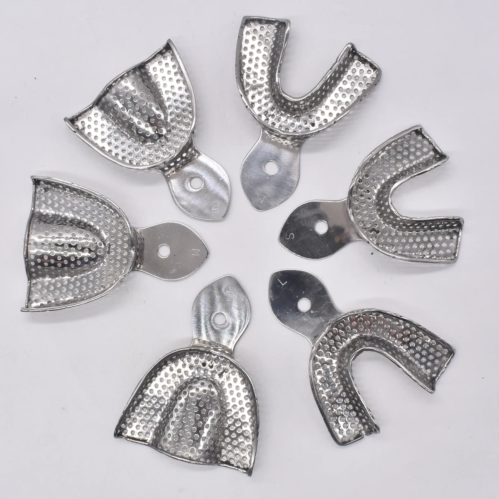 

6PCS/SET Dental Impression Trays Stainless Steel Upper and Lower Autoclavable Teeth Tray Teeth Holder Lab Equipment Dentist Tool