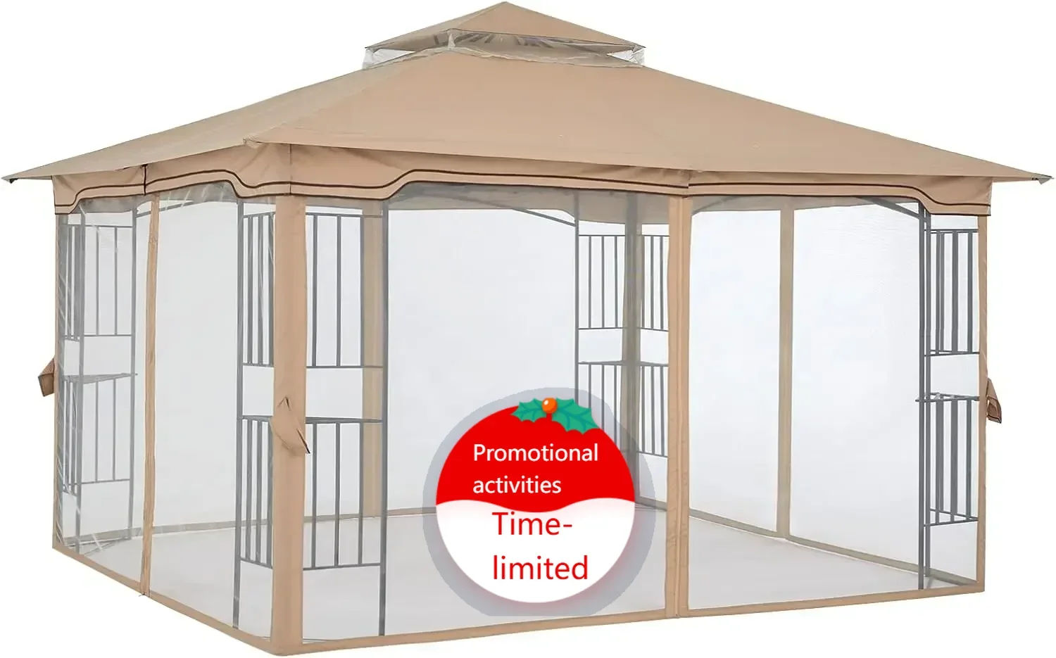 

Хит продаж: Уличная беседка для патио с сетчатыми стенами и угловой полкой (11x11, бежевая)