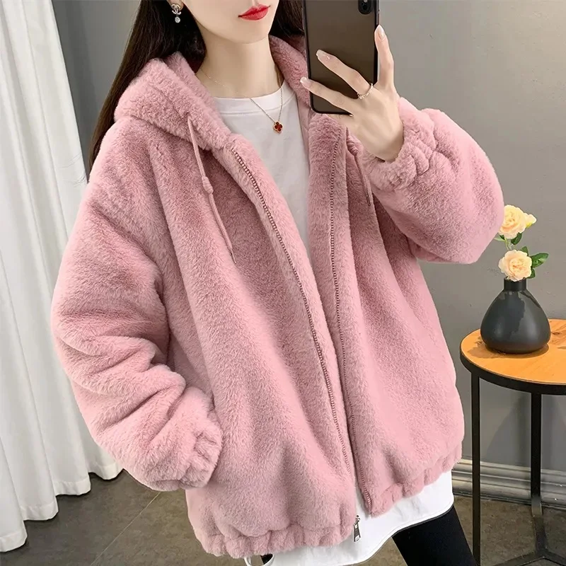 2025 Autumn and Winter Women's Long Fashion Loose Warm Thick Zipper Coat Hooded Coat Women