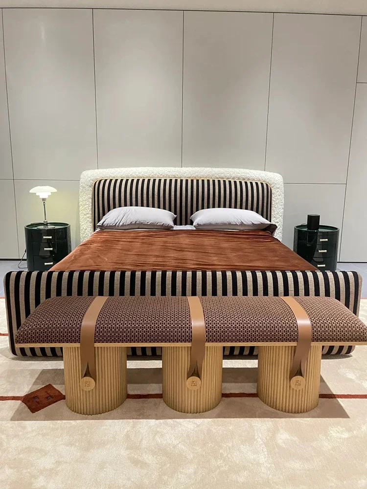 Italian color matching home master bedroom double lamb wool zebra striped cloth bed