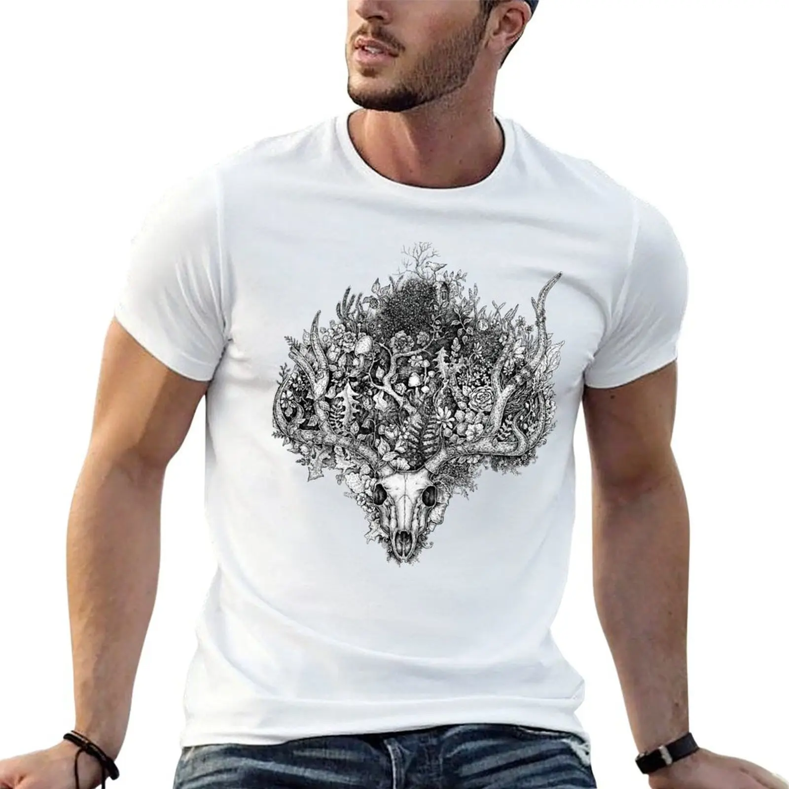 

Life's Mystery: The Deer Skull T-Shirt cotton t shirt man t shirt for man T-Shirt