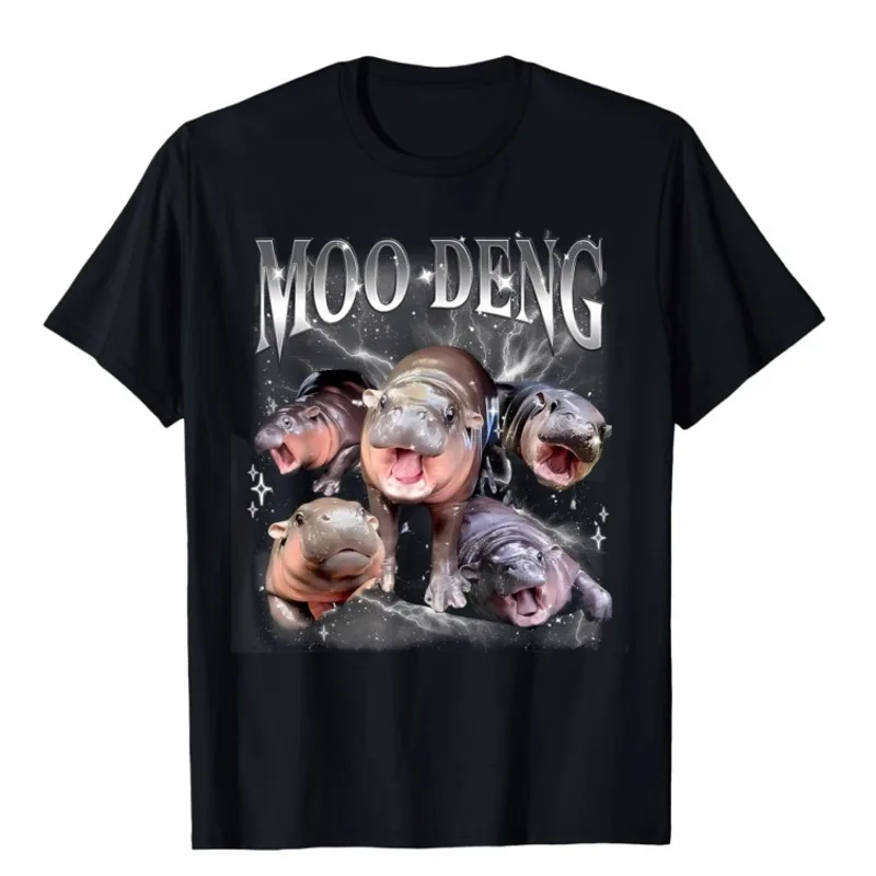 2024 Bouncing Pig Moo Deng Tops Christmas Round Neck Pullover Creative Personality Summer Casual Loose Periphery T-shirt