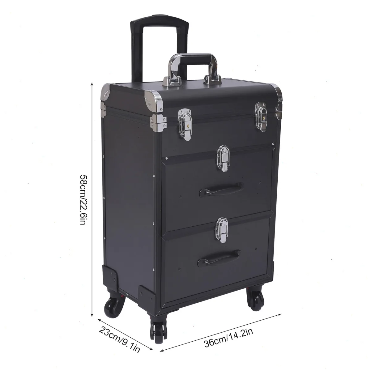 Professional Makeup Train Case, Cosmetic Case for Makeup Artist Nail Salon, Large Capacity Aluminum Alloy Frame with Wheels view 6