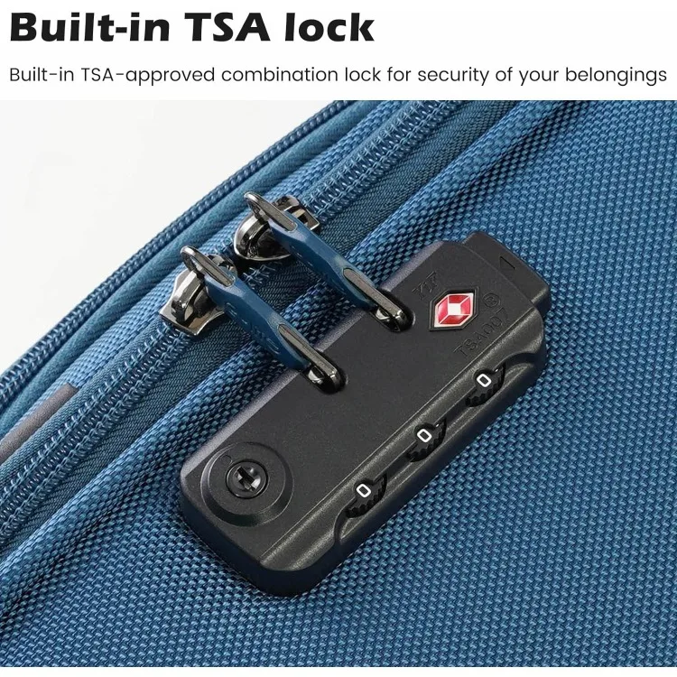 Mala Spinner Bagagem Set, TSA Lock, Softshell Leve, Azul, Sliver, 4 pcs