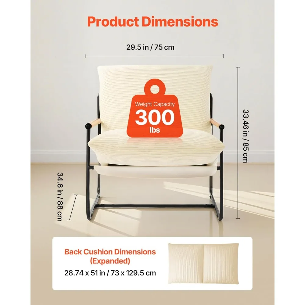 كرسي VEVOR Accent، كرسي بإطار معدني مع مساند للذراعين خشبية، كرسي حديث مريح منجد، مع وسادة إسفنجية ناعمة، منفصلة #3