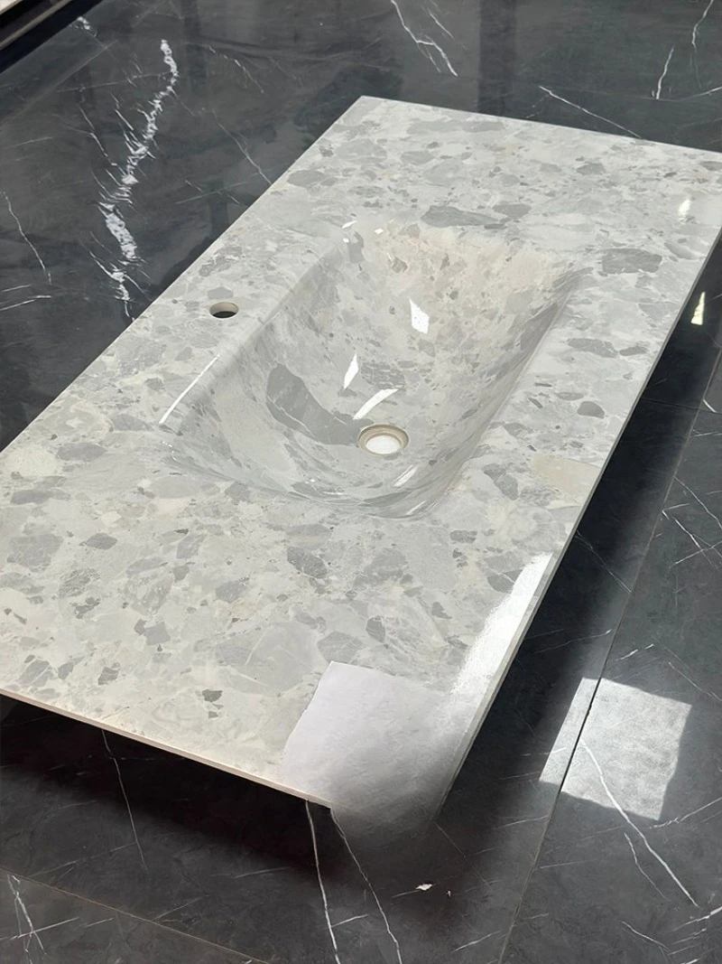 

Terrazzo bright rock slab hot bending integrated wash basin countertop