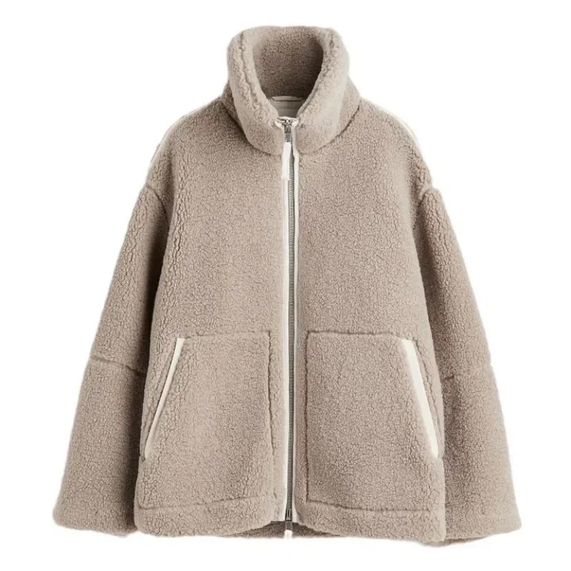 High-end-Winter Lamm Wolle Jacken Wome Fleece Mäntel Harajuku Windjacke Übergroßen Warmen Mantel Zip Outdoor Streetwear Oberbekleidung