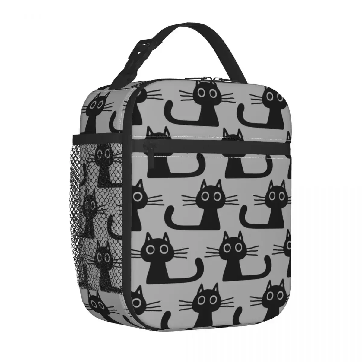 Cutie Kitty Cat Kittino nero con occhi larghi Borsa per il pranzo isolata Scatola per alimenti Scatola termica per alimenti Bento Box da lavoro