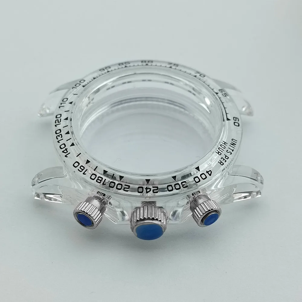 39,5 mm Modisches transparentes Acryl-Uhrengehäuse, passend für VK63-Uhrwerk, Uhrenzubehörteile, blau, gelb, weiß, Uhrenbox – Detail 2