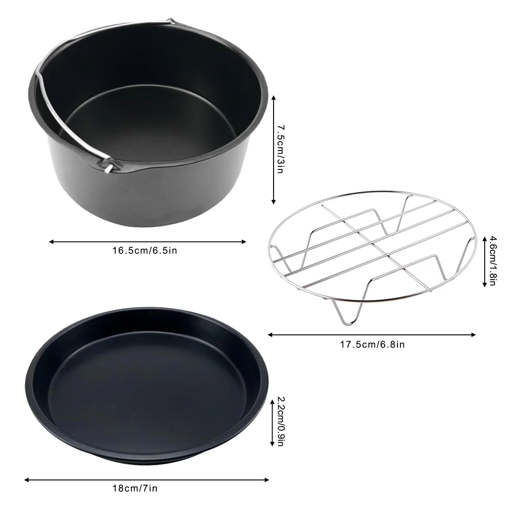 3Pcs/Set Air Fryer Accessories Non-Stick Coating Pizza Pan Cake Barrel Single Layer Steam Rack for Most Air Fryer & Oven