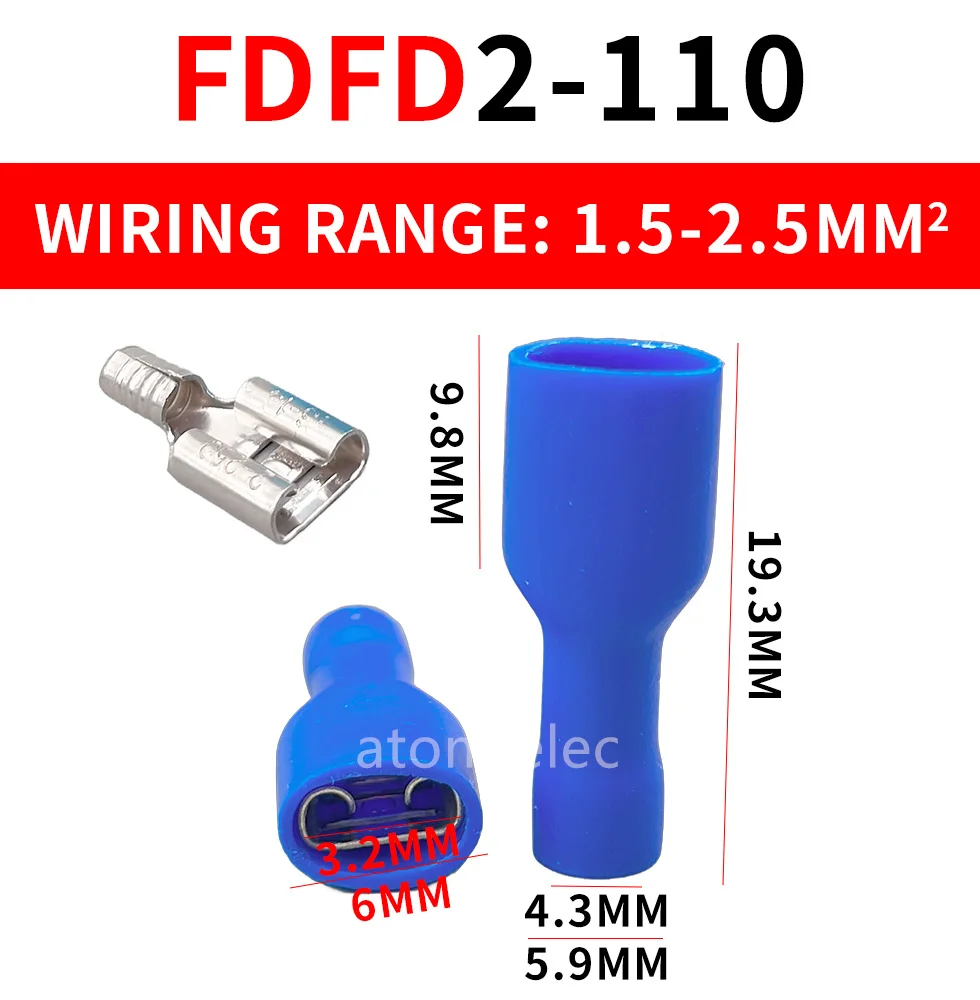 connector faston FDFD1.25-250 FDFD2-250 FDFD5-250 Insulated Spade Crimp Wire Cable Connector Terminal Male