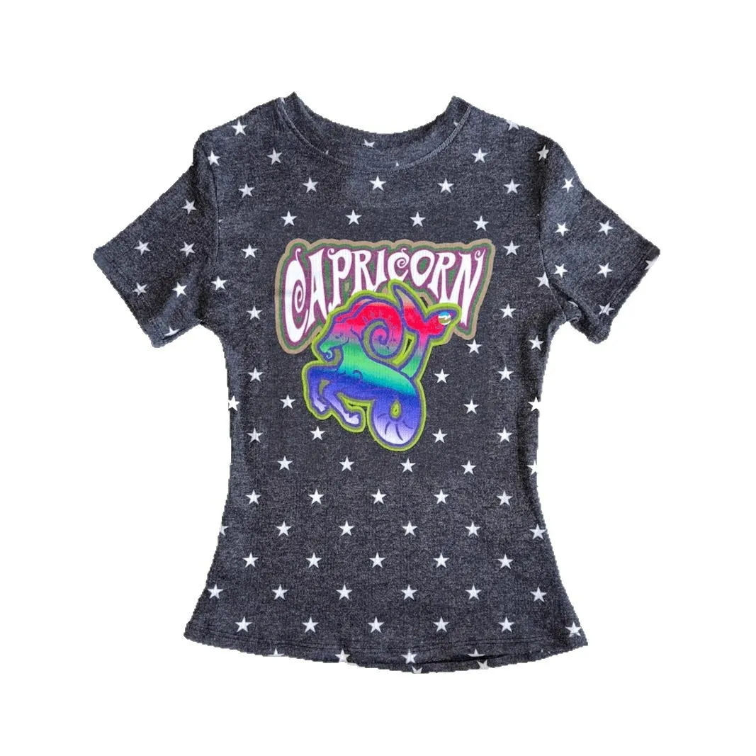 

Y2k Women's Round Neck Summer Short Sleeved T-Shirt Dark Punk Cartoon Pattern Slim Fit And Sexy Hot Girl Top Streetwear Vintage
