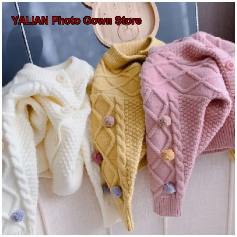 Girls Knit Cardigan Baby Infant Autumn Spring Sweet Knit Top Cute Pom-Pom