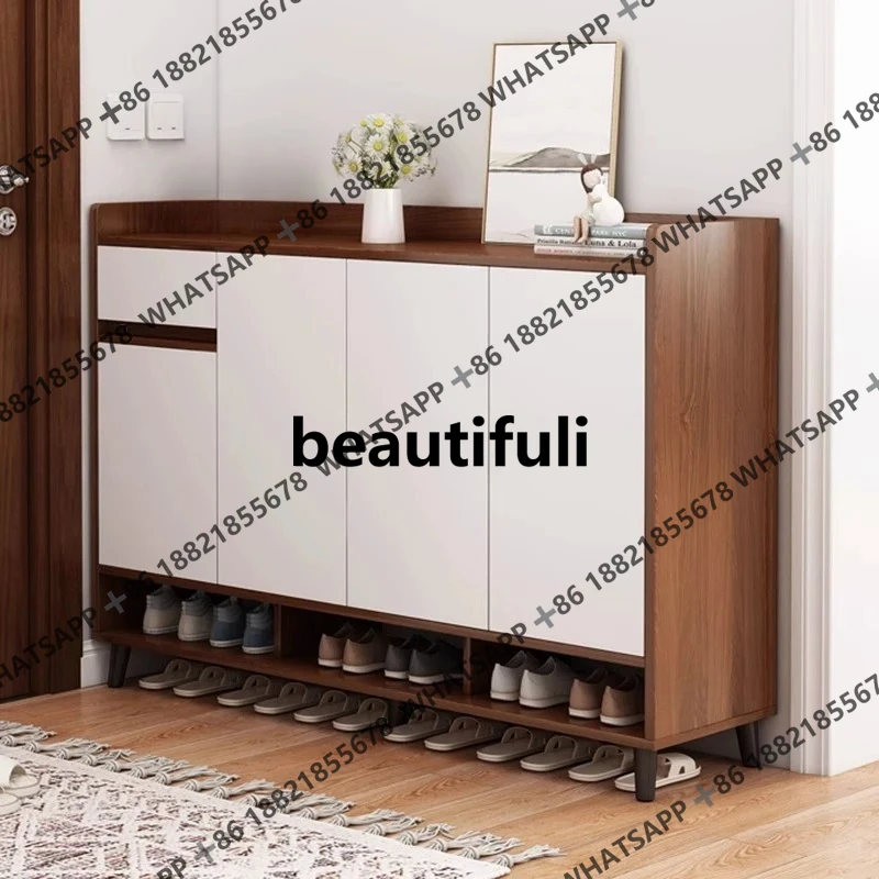 

Solid wood shoe cabinet household door storage cabinet integrated large capacity home