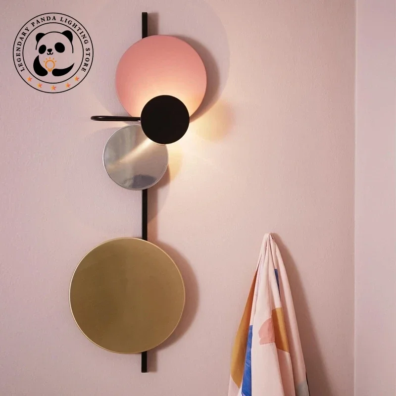 

Modern Led Wall Lamp LED Metallic Luster Bedroom Sconces Colorful Home Decor DIY Round Circle Metal Bedside Indoor Light Fixture